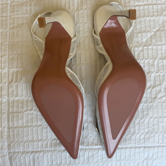 Amina Muaddi Camelia White Lace Heels - Picture 7 of 11